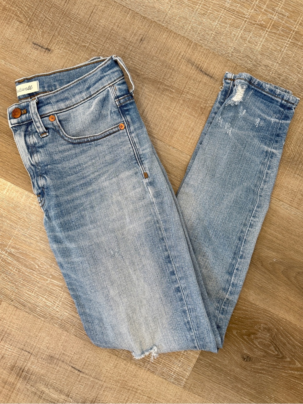 Madewell Size 27 9" High Rise Skinny Distressed Light Wash Denim Jeans